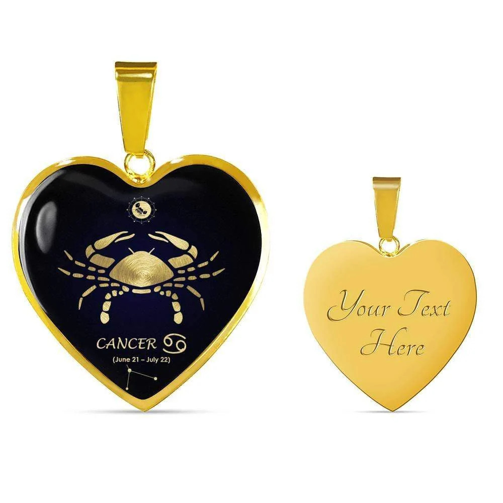 Cancer Personalized Engraved Gold Heart Necklace Custom Name Date Gift for Her